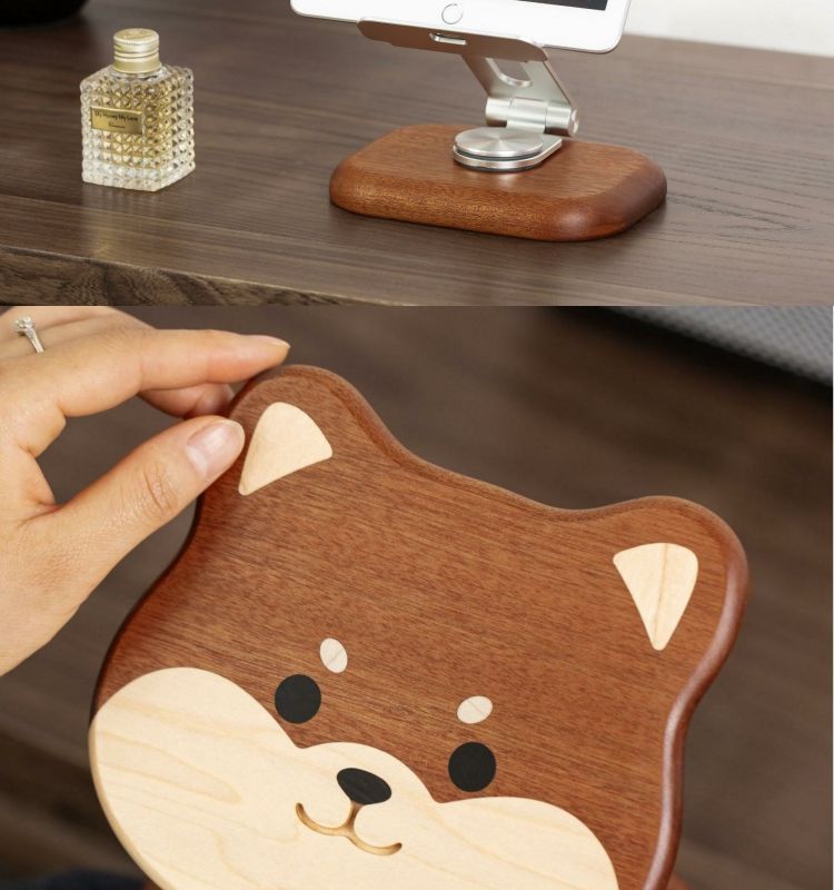 Cute Shiba Inu Wooden Cell Phone Holder