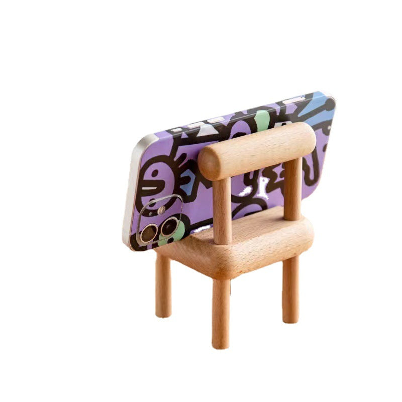 Wooden Creative Small Bench Cell Phone Holder