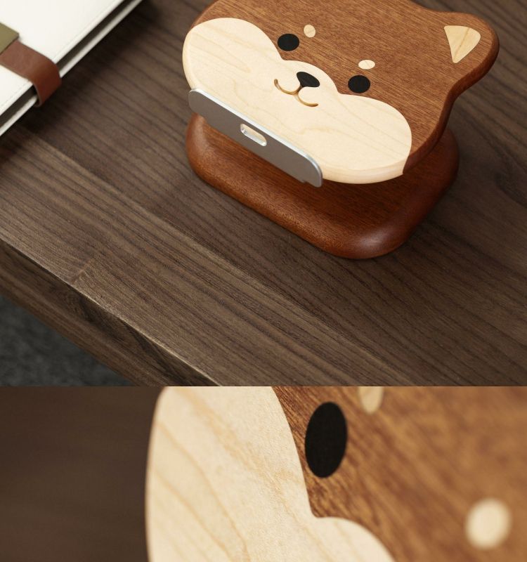 Cute Shiba Inu Wooden Cell Phone Holder