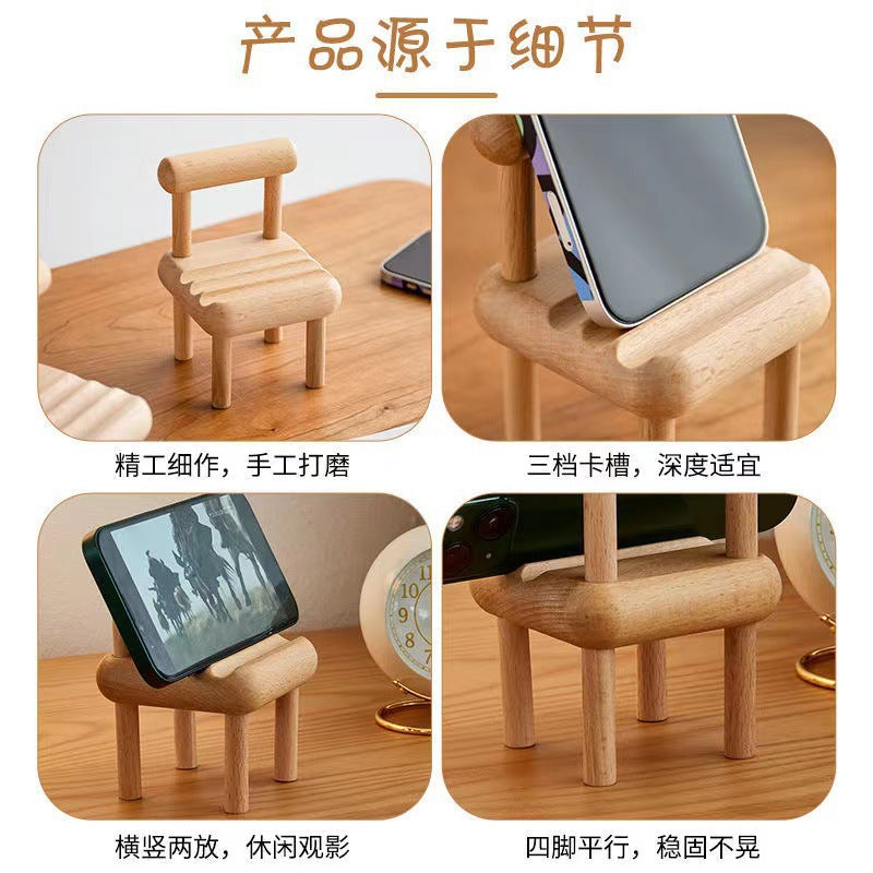 Wooden Creative Small Bench Cell Phone Holder