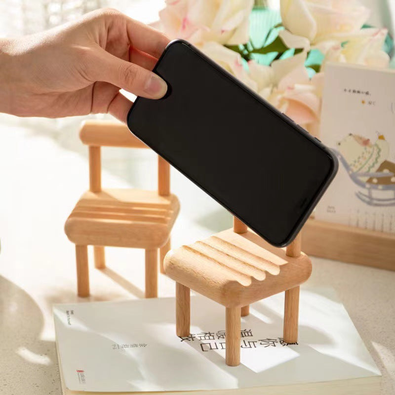 Wooden Creative Small Bench Cell Phone Holder